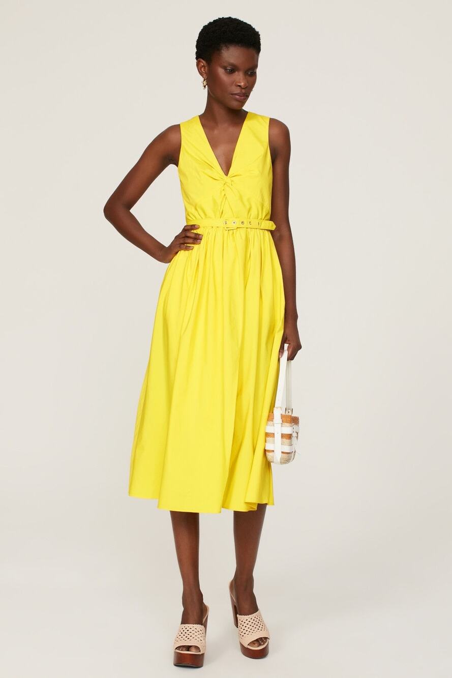 TOCCIN X RTR Bright Yellow Nylon Hourglass Sleeveless Twist Front Dress Size 10